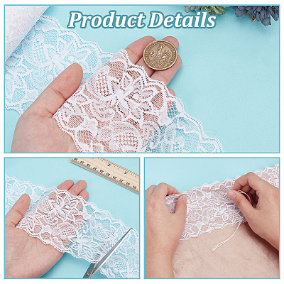 Polyester Elastic Flower Lace Trim Fabric DIY-WH0632-94B-1