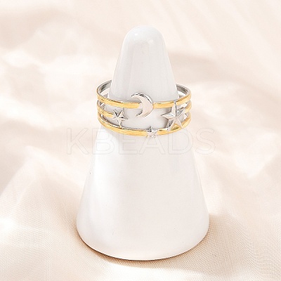 304 Stainless Steel Double Color Cuff Rings RJEW-S635-01GP-21-1