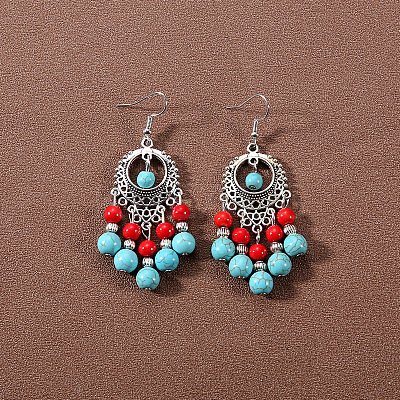 Bohemian tassel turquoise earrings JU8957-14-1