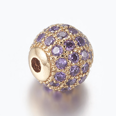 Brass Micro Pave Cubic Zirconia Beads ZIRC-E134-8mm-08G-1