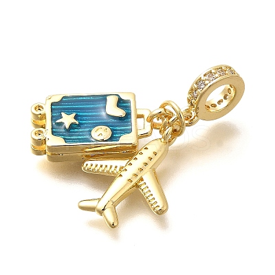 Brass Enamel Airplane & Luggage European Dangle Charms KK-M309-22G-1