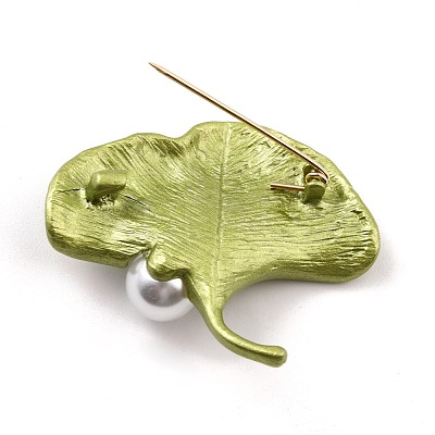 Leaf Alloy Brooch with Resin Pearl JEWB-O009-05-1