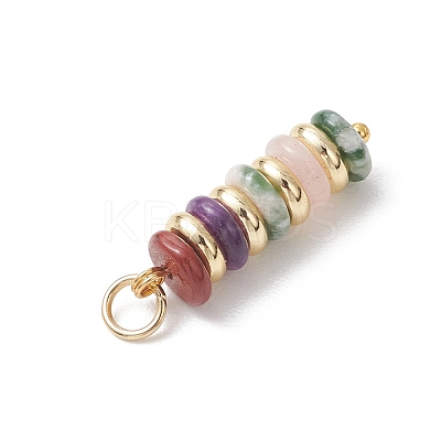 Natural Green Aventurine & Rose Quartz & Lemon Jade & Red Jasper & Jade & Synthetic Malachite & Brass Disc Pendants X-PALLOY-JF04941-1