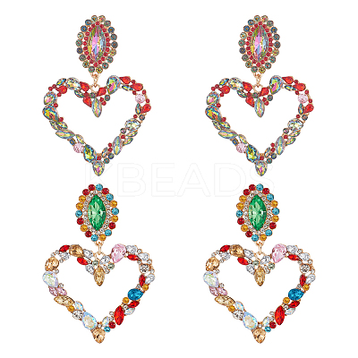 2 Pairs 2 Colors Rhinestone Hollow Out Heart Dangle Stud Earrings EJEW-FI0001-13-1