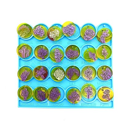 DIY Flat Round with Flower Pattern Pendant Food Grade Silicone Molds LS-DIY-G083-07-1