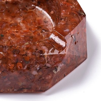 Resin with Natural Carnelian Chip Stones Ashtray DJEW-F015-07B-1