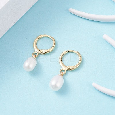 Natural Pearl Beads Drop Huggie Hoop Earrings for Women X-EJEW-JE04757-03-1