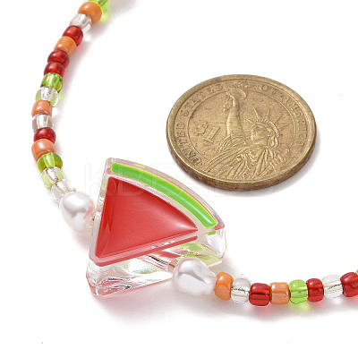 Acrylic Enamel Fruit Pendant Necklace with Glass Seed Chains for Women NJEW-JN04293-1