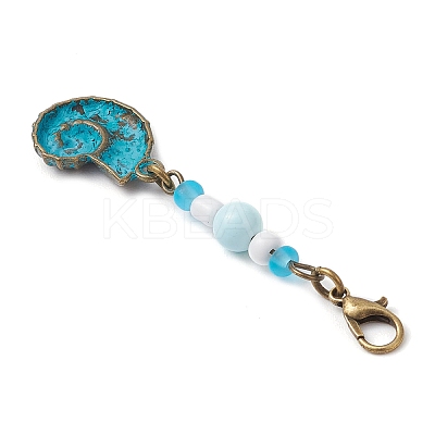 9Pcs Ocean Theme Alloy Charm & Glass Beads Pendant Decorations HJEW-JM03158-1