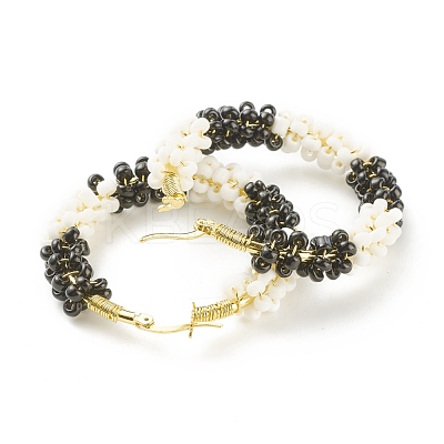 Porcelain Beaded Huggie Hoop Earrings for Women EJEW-C003-01A-RS-1