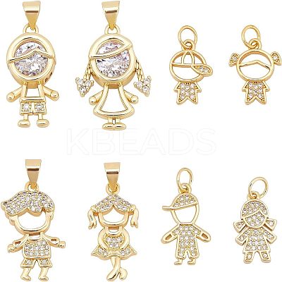 8Pcs 8 Style Brass Micro Pave Clear Cubic Zirconia Pendants ZIRC-FH0001-25-1