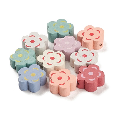 Spray Painted Natural Maple Wood Beads WOOD-M007-14-1