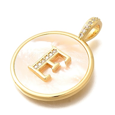 Rack Plating Brass Micro Pave Clear Cubic Zirconia Pendants with Shell KK-M309-42G-E-1