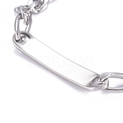 Tarnish Resistant 304 Stainless Steel Figaro Chain ID Bracelets LS-BJEW-G631-05P-1