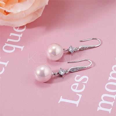 Pearl Earrings with Cubic Zirconia White Freshwater Shell Pearl Dangle Hook Earrings Stud Round Ball Drop Hoop Earrings Brass Jewelry Gift for Women JE1097B-1