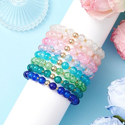8Pcs 8 Colors Spray Painted Crackle Glass Beads Stretch Bracelets for Men Women BJEW-MZ00204-1