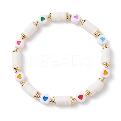 Heart Pattern Heishi Beads Stretch Bracelet for Women BJEW-JB07216-1