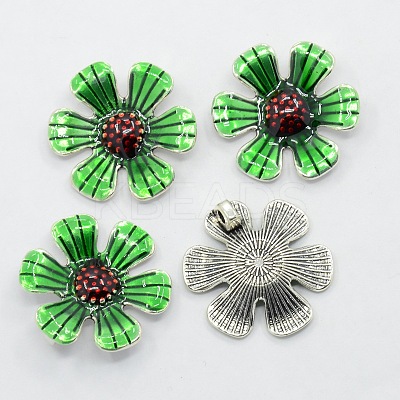 Antique Silver Plated Alloy Enamel Flower Pendants LS-ENAM-N021-04-1