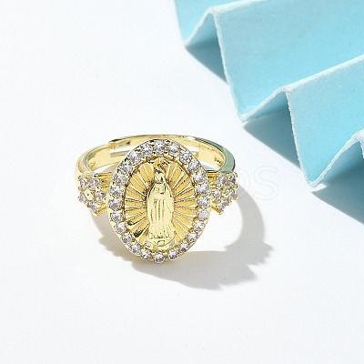 Virgin Mary Theme Clear Cubic Zirconia Finger Rings RJEW-G337-02G-01-1