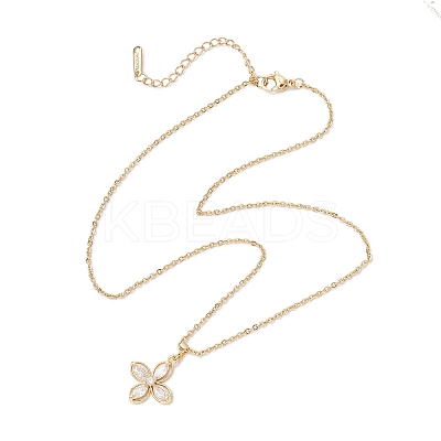 Flower Brass Pave Clear Cubic Zirconia Pendant Necklaces NJEW-JN05286-1