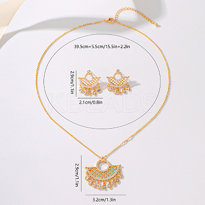 Brass Micro Pave Clear Cubic Zirconia Moon Pendant Necklaces & Stud Earrings Sets for Women DZ0544-1