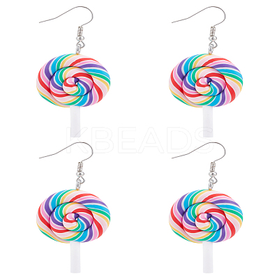 2 Pairs Lollipop Polymer Clay Dangle Earrings for Women EJEW-LP0001-49-1