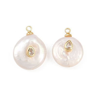 Brass Micro Pave Cubic Zirconia with Natural Pearl Pendants KK-Z146-07B-01-1
