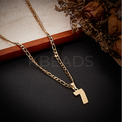 1Pc 304 Stainless Steel Figaro Chain Number Pendant Necklaces NJEW-BBC0001-28D-G-1