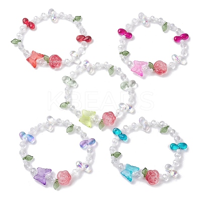 5Pcs 5 Colors Rondelle Electroplate Glass Beaded Stretch Bracelet Sets BJEW-JB10109-S-1