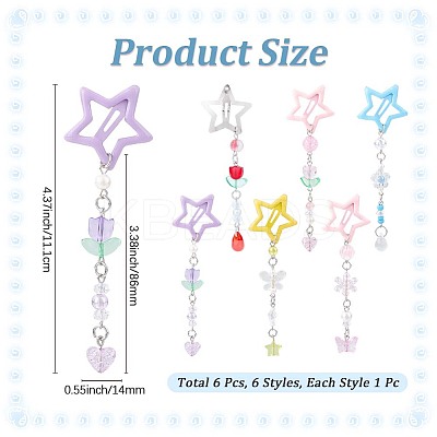 6Pcs 6 Colors Star Iron & Plastic Snap Hair Clips PHAR-CP0001-27-1