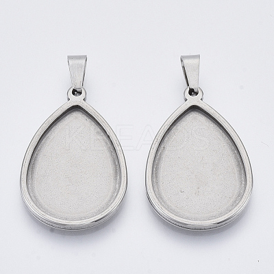Tarnish Resistant 201 Stainless Steel Pendant Cabochon Settings X-STAS-R101-01-1