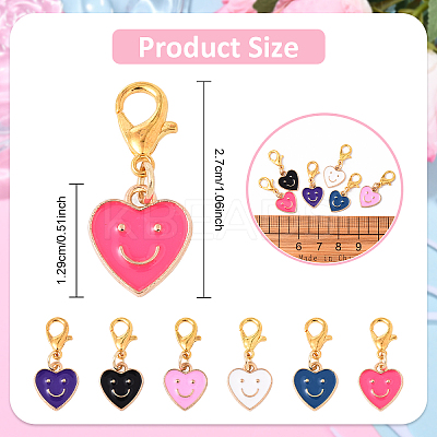 48Pcs 6 Colors Alloy Enamel Heart with Smiling Face Pattern Pendant Decorations HJEW-YW00178-1