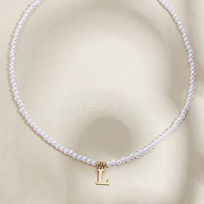 Imitation Pearl with Stainless Steel Pendants Necklaces NJEW-LP0001-51L-G-1
