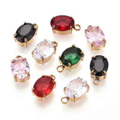 304 Stainless Steel and Cubic Zirconia Pendants STAS-T071-09M-G-1