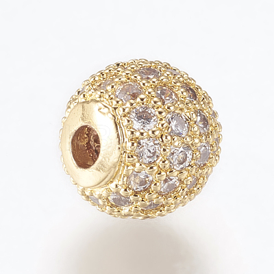 Brass Micro Pave Cubic Zirconia Beads ZIRC-E134-8mm-04G-1