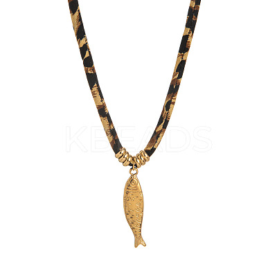 304 Stainless Steel Pendant Polyester Leopard Print Cord Necklaces for Women FS-WG8EA49-05-1