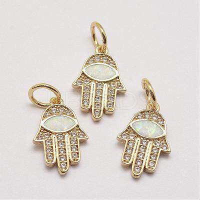 Brass Cubic Zirconia Charms ZIRC-P036-14-G01-RS-1