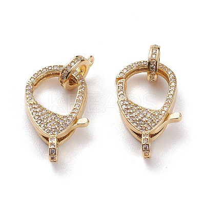 Brass Micro Pave Clear Cubic Zirconia Lobster Claw Clasps KK-C100-43G-G-1