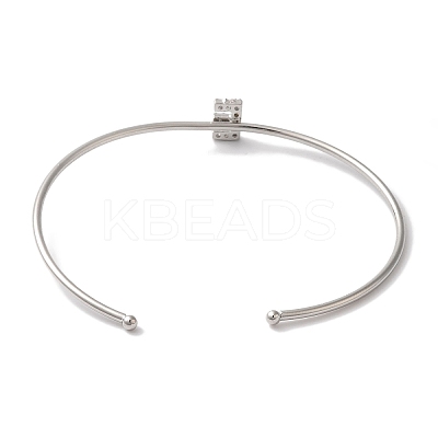 Rack Plating Brass Micro Pave Clear Cubic Zirconia Letter Open Cuff Bangles BJEW-A018-01P-E-1