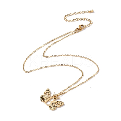 Initial Letter with Butterfly Pendant Necklace NJEW-C026-01G-B-1