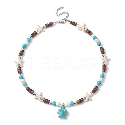 Synthetic Turquoise Tortoise Pendant Necklaces NJEW-JN04573-02-1