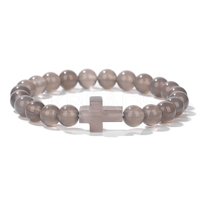 Natural Grey Agate Round Beads Stretch Bracelets YG0612-5-1