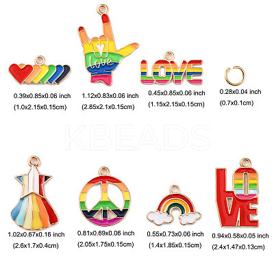 14Pcs 7 Styles Pride Rainbow Theme Alloy Enamel Pendants ENAM-FP0001-87-1