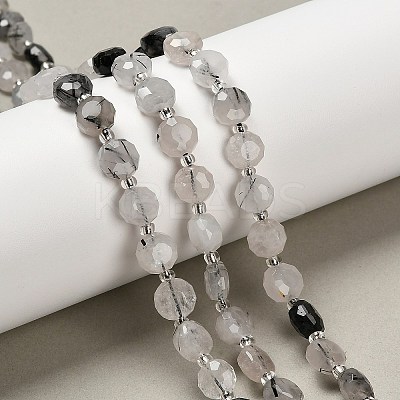 Natural Tourmalinated Quartz/Black Rutilated Quartz Beads Strands G-B153-A08-1
