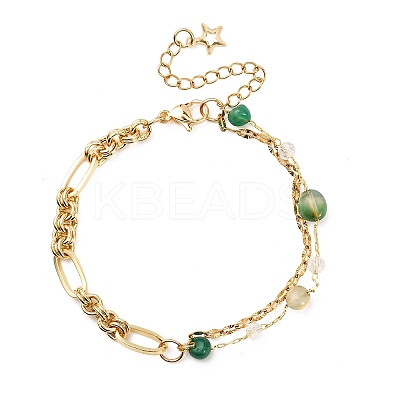 Brass Link Chain & 304 Stainless Steel Textured Dapped Chains Bracelets for Women BJEW-JB12481-01-1