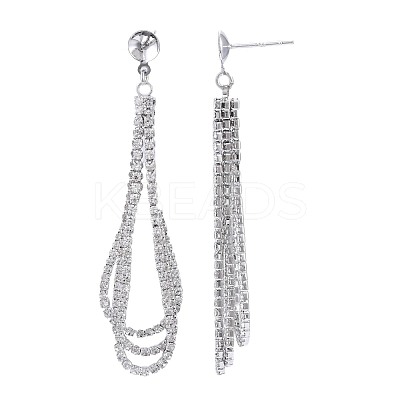 Brass Micro Pave Clear Cubic Zirconia Chain Stud Earring Findings KK-N232-207-1