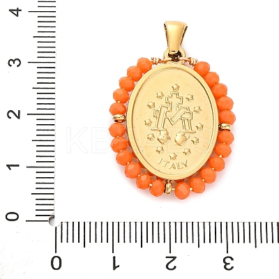 Ion Plating(IP) 304 Stainless Steel Faceted Rondelle Grass Wrapped Oval Pendants STAS-Z100-04G-07-1