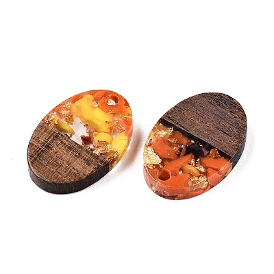 Transparent Resin and Walnut Wood Pendants RESI-T057-04M-1