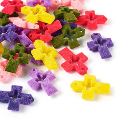 24Pcs 6 Colors Flocking Resin Hollow Pendants RESI-TA0002-76-1