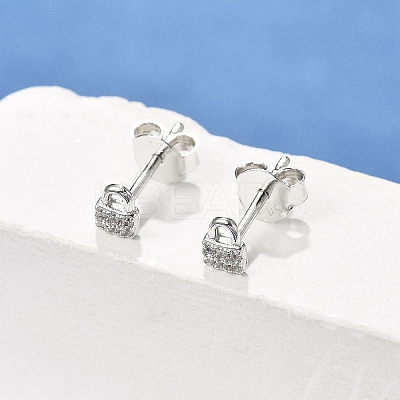Lock 925 Sterling Silver Micro Pave Clear Cubic Zirconia Stud Earrings for Women EJEW-K307-03A-P-1